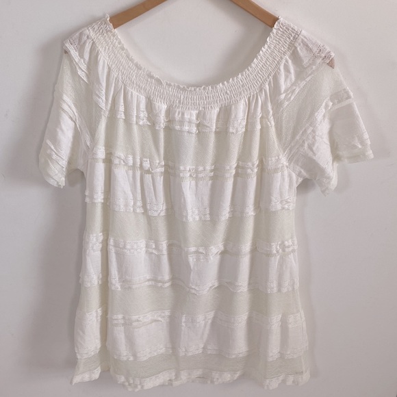 Time and Tru Boho Off Shoulder Eyelet Embroidered White Blouse, Size XL (16-18) - Picture 5 of 5
